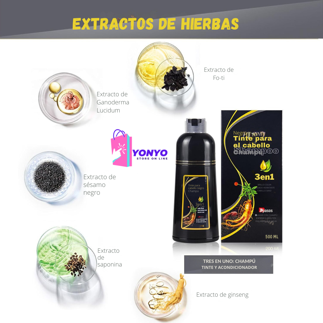 Shampoo 3 EN 1 CUBRE CANAS, NUTRE Y APORTA BRILLO NATURAL A TU CABELLO 👌👩🏻